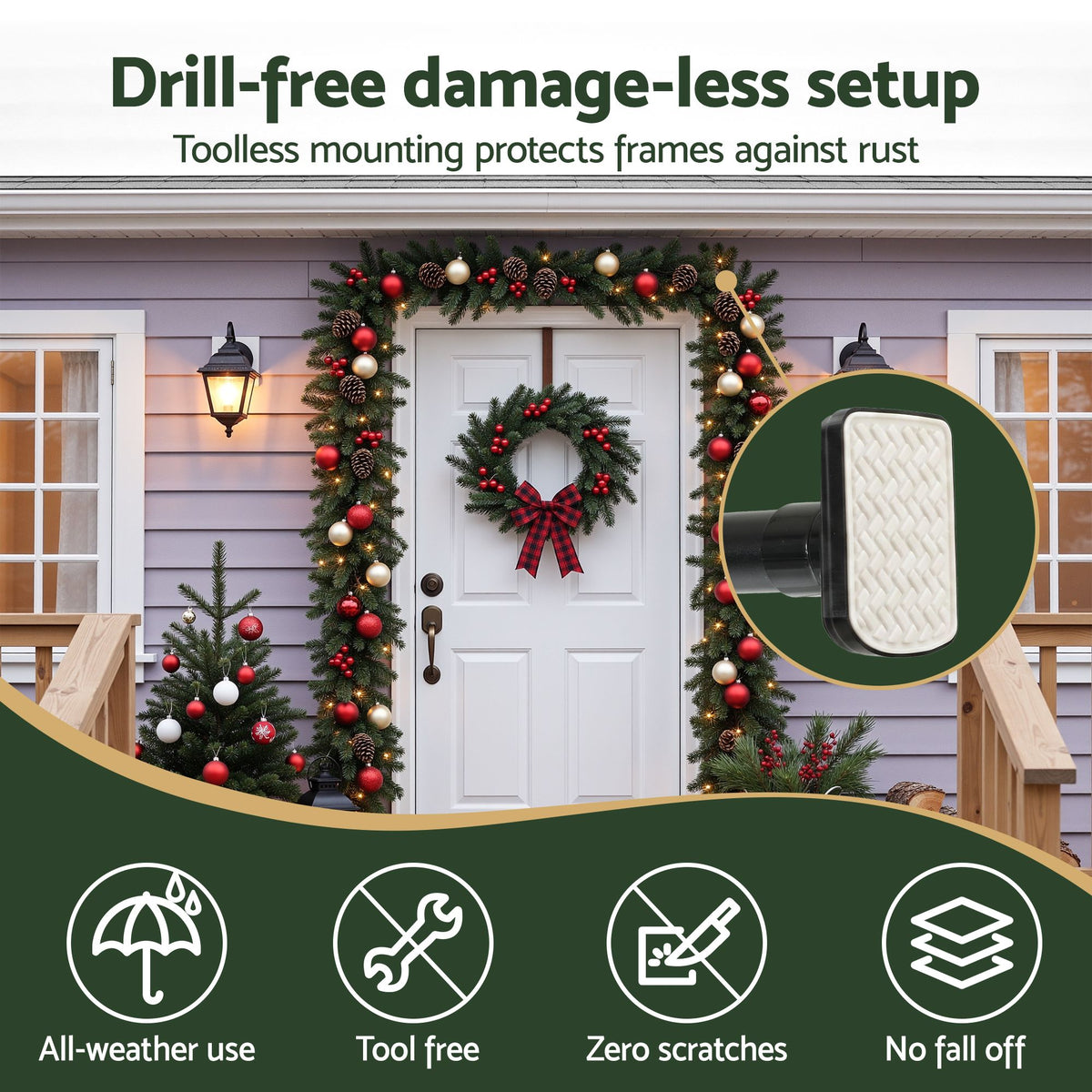 The over-door wreath hanger shown again, for indoor or outdoor use.