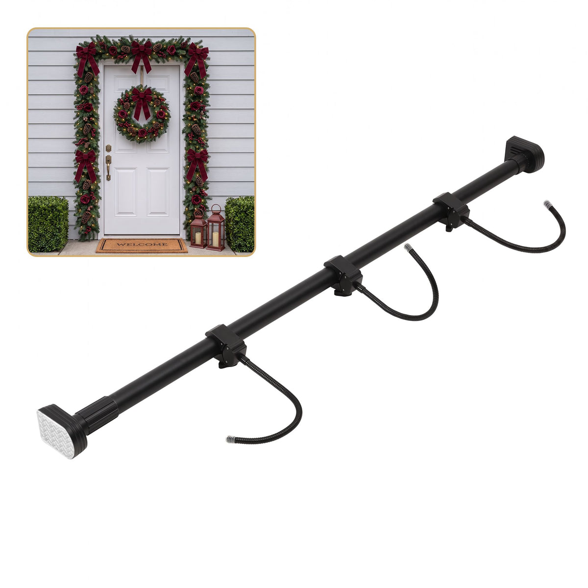 Over-door wreath hanger that fits doors 85 to 160cm wide, with no drilling.