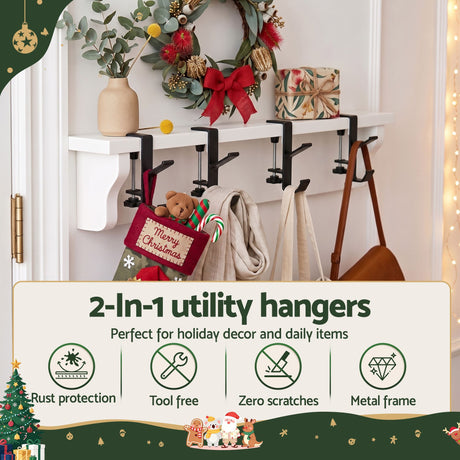 Another view of the four garland and stocking hooks, needing no tools.