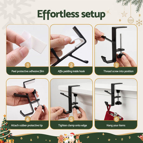 The four garland and stocking hooks shown again, needing no tools.