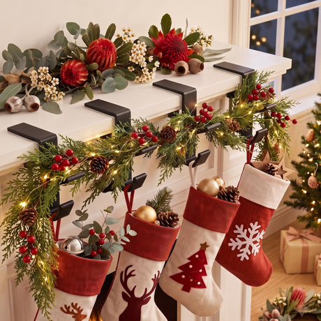 Four garland and stocking hooks, fitting without drilling.