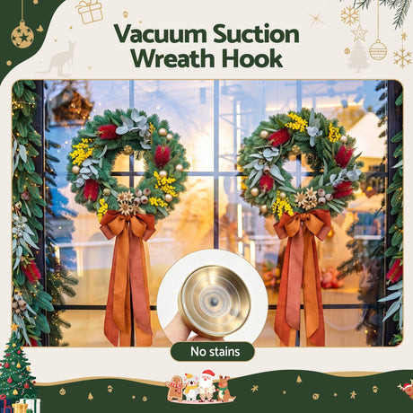 Two stainless steel wreath hooks, fitting without drilling.