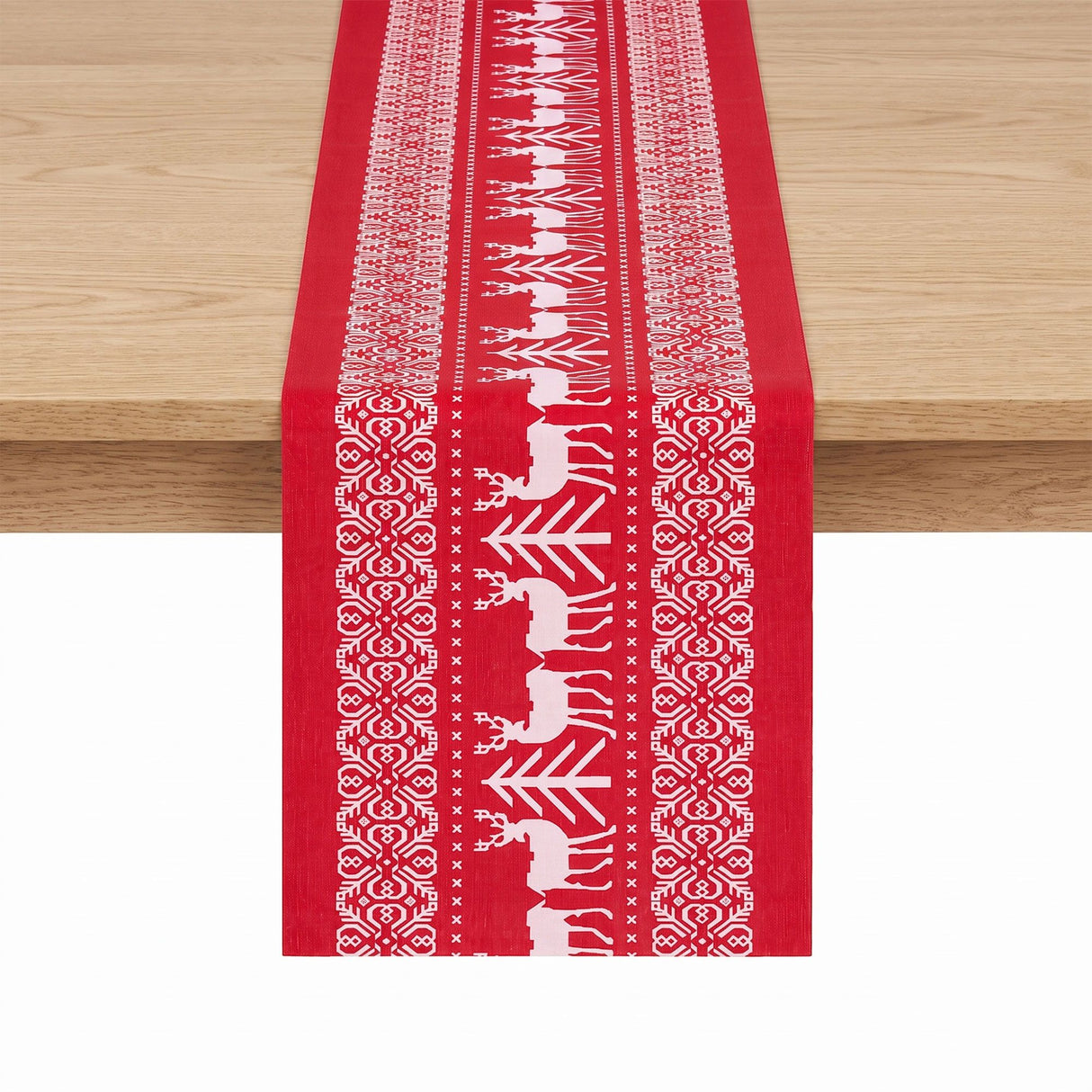 Jingle Jollys Christmas Table Runner Reindeers 270x28CM Dining Party Decor Red