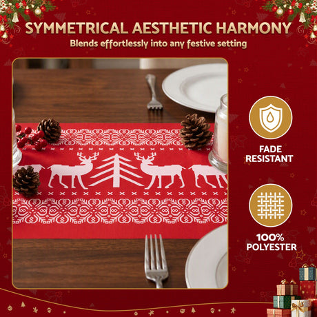 Further view of the reindeer table runner, machine washable.