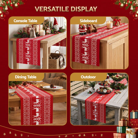 The reindeer table runner, machine washable.