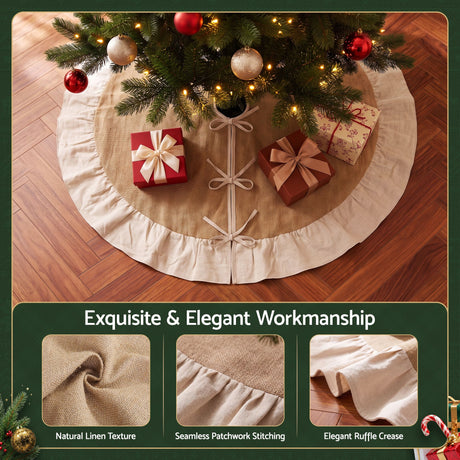 Another view of the 120cm linen tree skirt, with stitched edges.