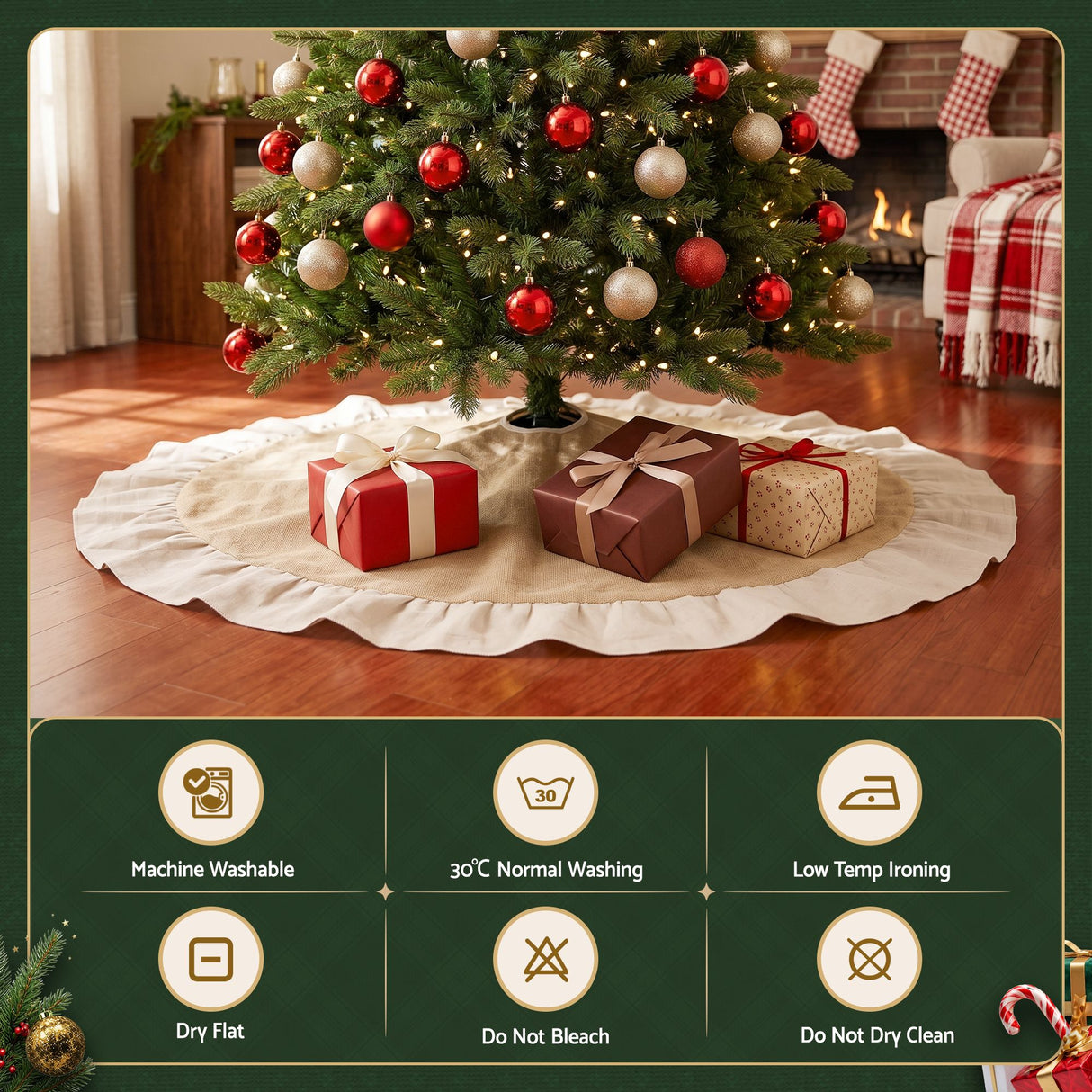 Jingle Jollys 120cm Christmas Tree Skirt Linen Christmas Tree Mat Decor