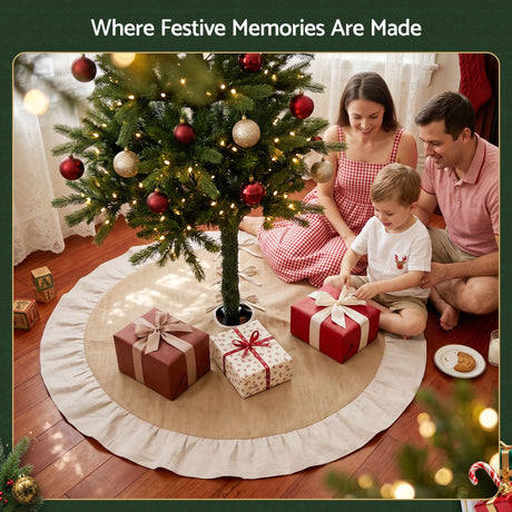 The 120cm linen tree skirt shown again, machine washable.