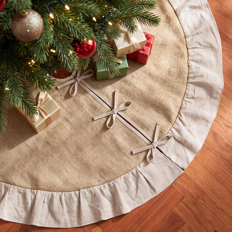 120cm linen tree skirt, with stitched edges.
