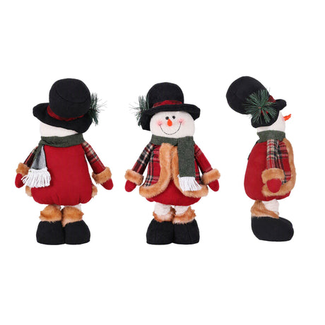Telescopic snowman ornament that adjusts from 40 to 56cm for a table or mantel.