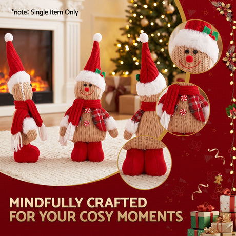 The knitted gingerbread man ornament shown again.