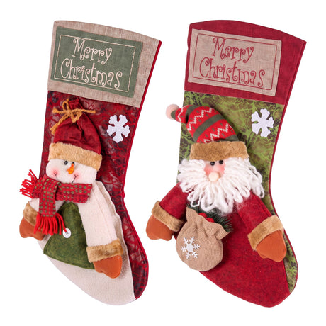 The two plush stockings shown again, for outdoor use.