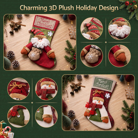 Two plush stockings, for outdoor use.