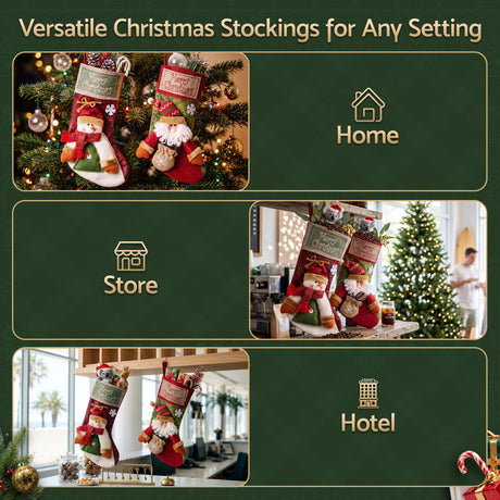 The two plush stockings from another angle, for outdoor use.