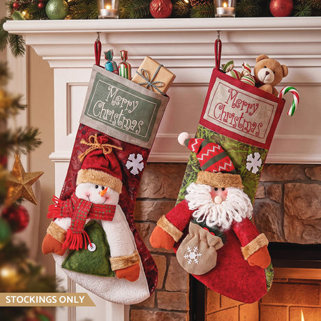 Another view of the two plush stockings.