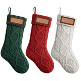 Jingle Jollys 3PCS Personalized Christmas Stockings with Leather Patches 16 Inch Knitted Solid Colour Xmas Decor For Fireplace Mantel, Christmas Tree, Home Decoration & Holiday Party Displays