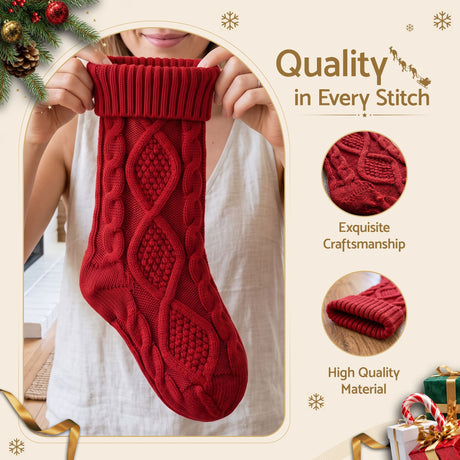 The three knitted stockings shown again.
