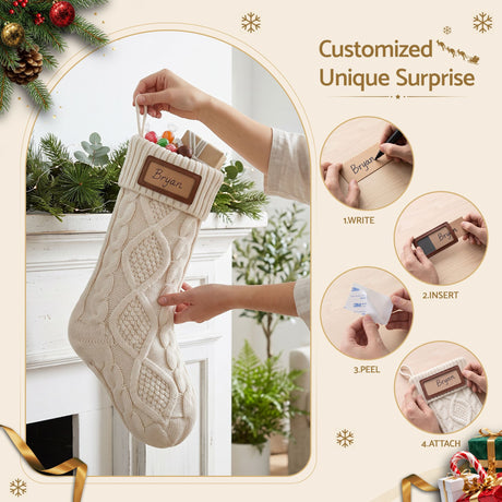 The three knitted stockings from another angle.