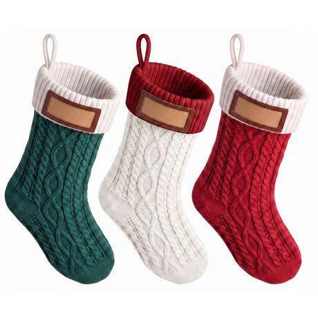 Further view of the three knitted stockings.