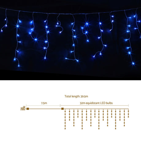 Another view of the 32m solar icicle lights, solar powered.