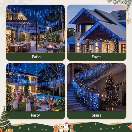 Further view of the 32m solar icicle lights, solar powered.