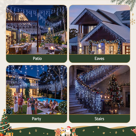 The 32m solar icicle lights shown again, solar powered.