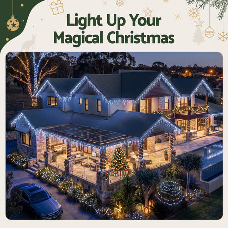 The 32m solar icicle lights shown again, for outdoor use.