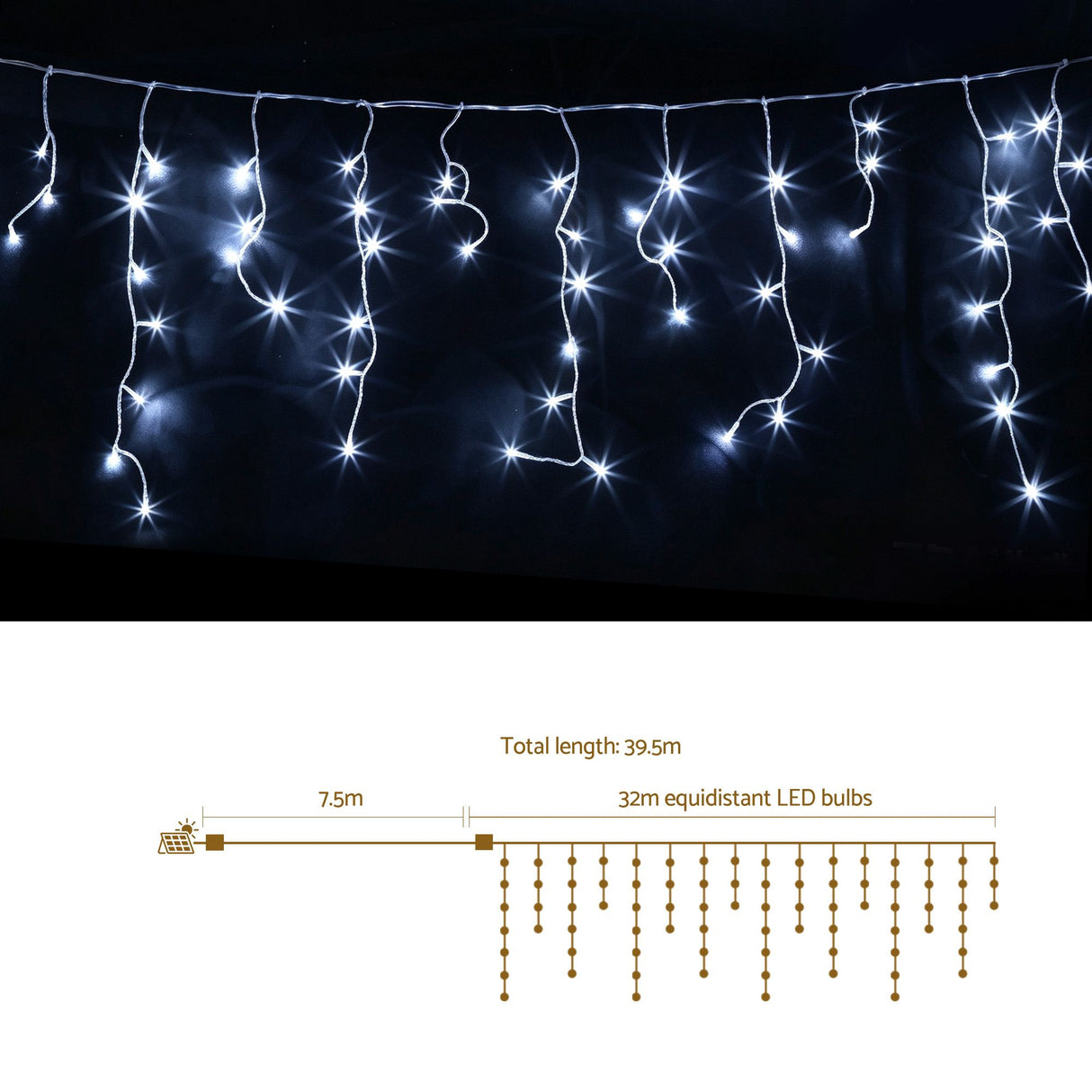 Jingle Jollys 32M Christmas Lights Solar Icicle String Lights 960 LED Cool White