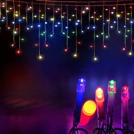 The 32m multicoloured icicle lights shown again, running on low voltage.