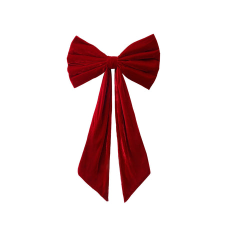 Red velvet Christmas bows for decorating a tree.