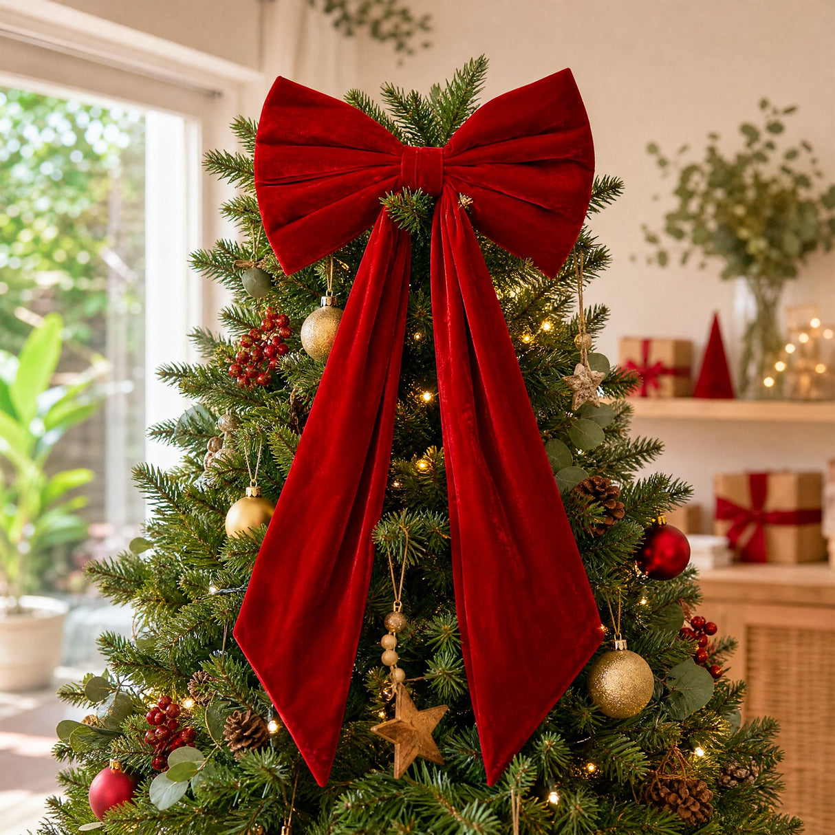Jingle Jollys Red Velvet Christmas Bows Tree Decorations Xmas Ornaments