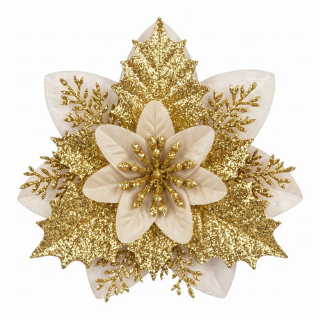 Set of 10 artificial poinsettia flowers for a tree, garland or wreath.