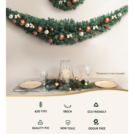 1.8m green garland, for indoor or outdoor use.