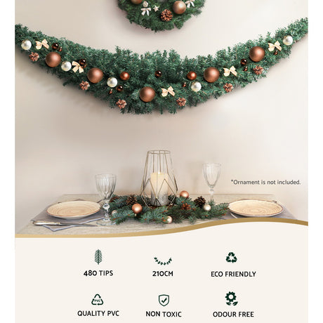 2.1m green garland, for indoor or outdoor use.