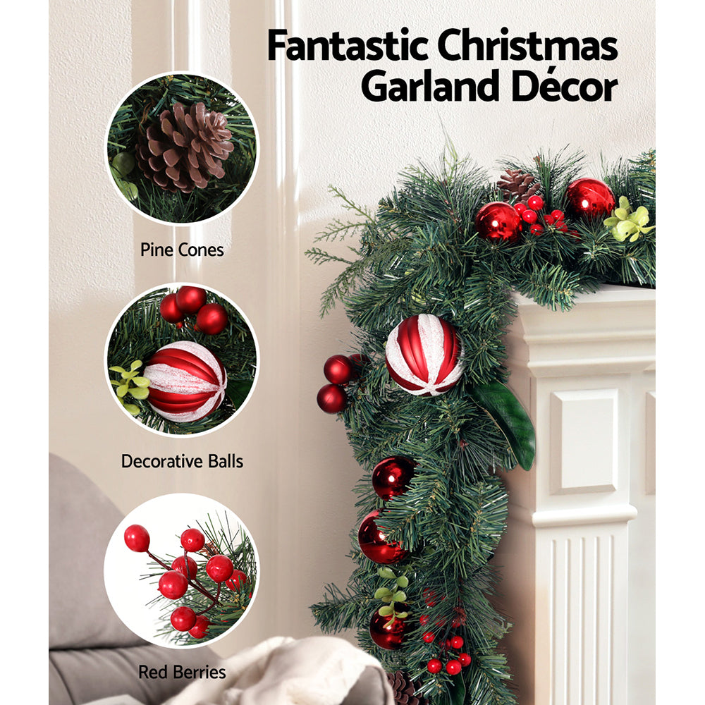 2.7m decorated garland, for indoor or outdoor use.