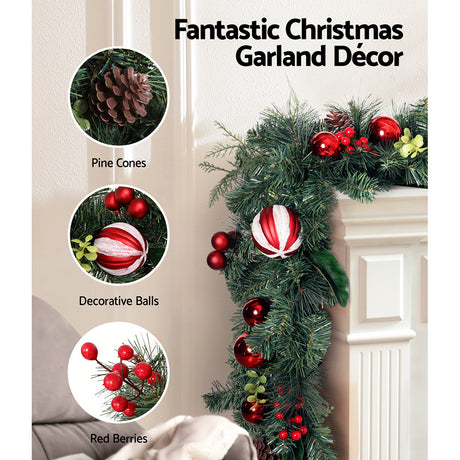 2.7m decorated garland, for indoor or outdoor use.