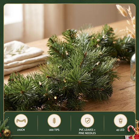 Another view of the 2.7m pre-lit garland, for indoor or outdoor use.