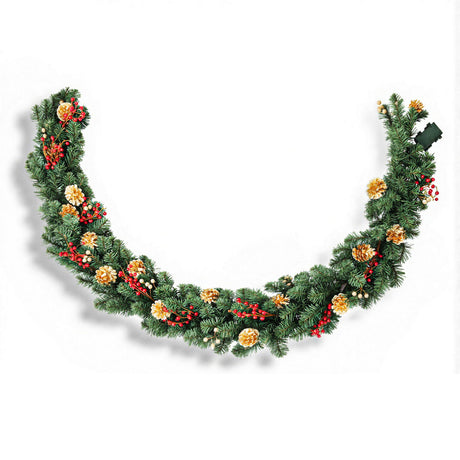 Pre-lit Christmas garland 1.8 metres long with pine cones and berries.