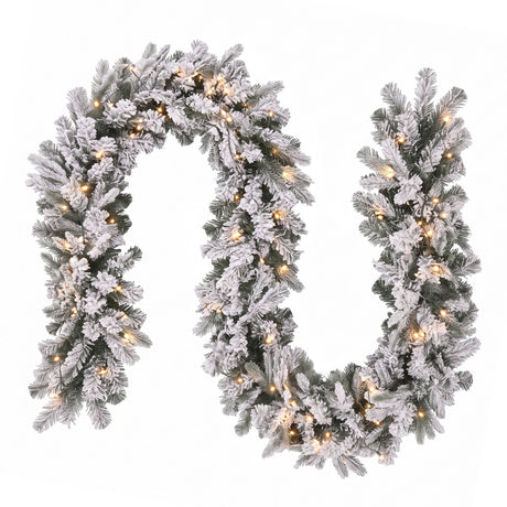 Snow-frosted Christmas garland 1.8 metres long with eight LED modes and a timer.