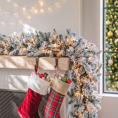 The 1.8m frosted LED garland shown again, arriving pre-lit.