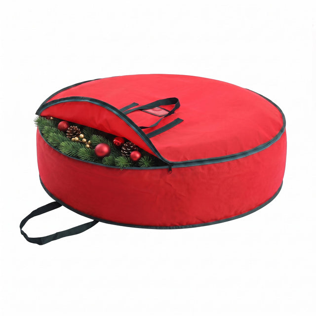 Zip-up storage bag for a Christmas wreath, garland and baubles.