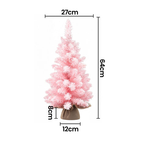 Another view of the 60cm pink tabletop tree, with flocked branches.