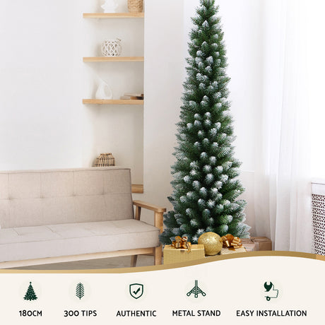 Another view of the 1.8m snowy tree, with flocked branches.
