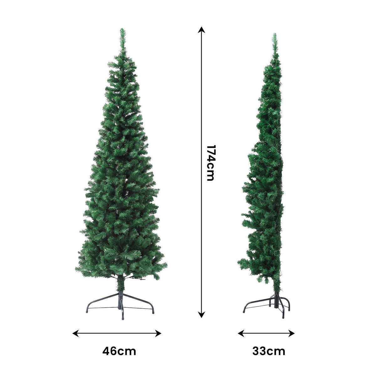Another view of the 1.8m pencil tree, arriving pre-lit.