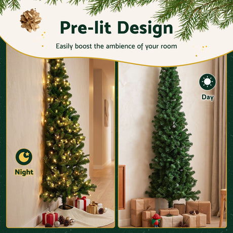 The 1.8m pencil tree shown again, arriving pre-lit.