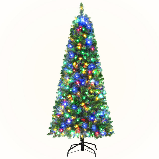Pre-lit Christmas tree 1.8 metres tall with 200 multicoloured LEDs.