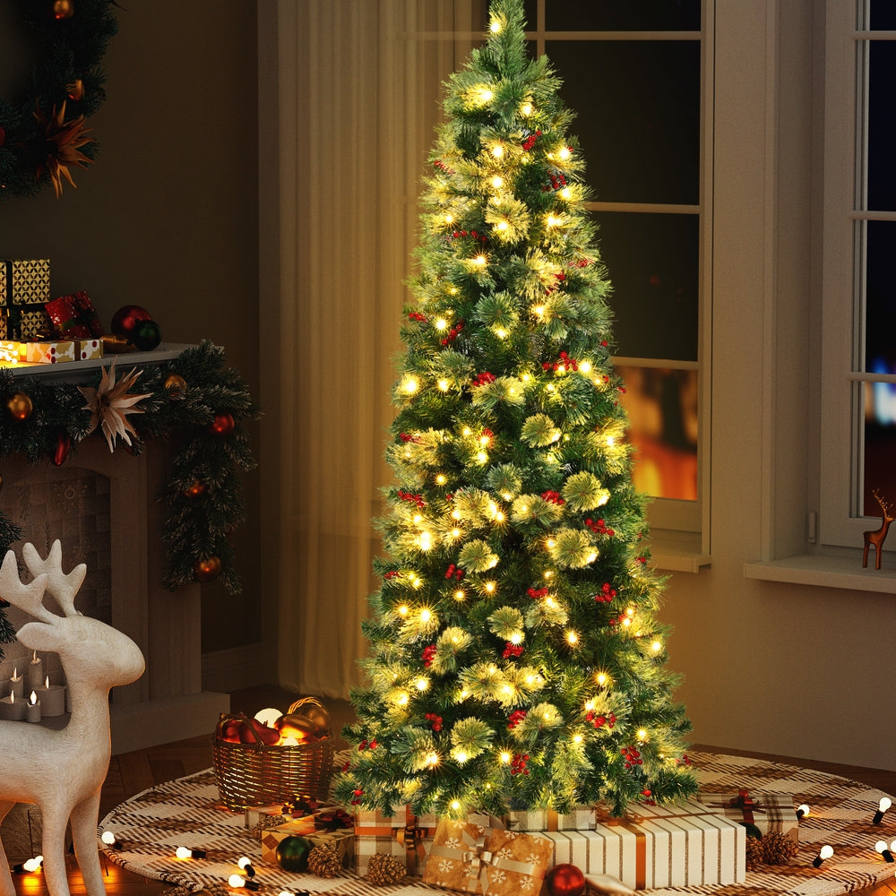 The 1.8m LED tree with berries shown again, arriving pre-lit.