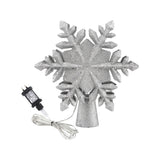 Jingle Jollys Christmas Tree Topper Lighted 360° Rotating Snowflake Projector Silver Glitter