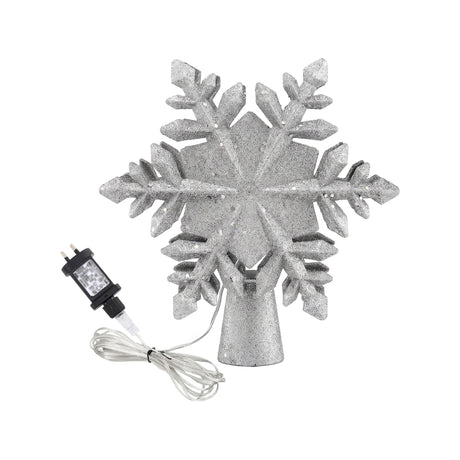 Silver star tree topper, for indoor use.