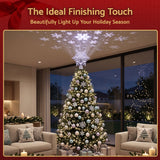 Jingle Jollys Christmas Tree Topper Lighted 360° Rotating Snowflake Projector Silver Glitter